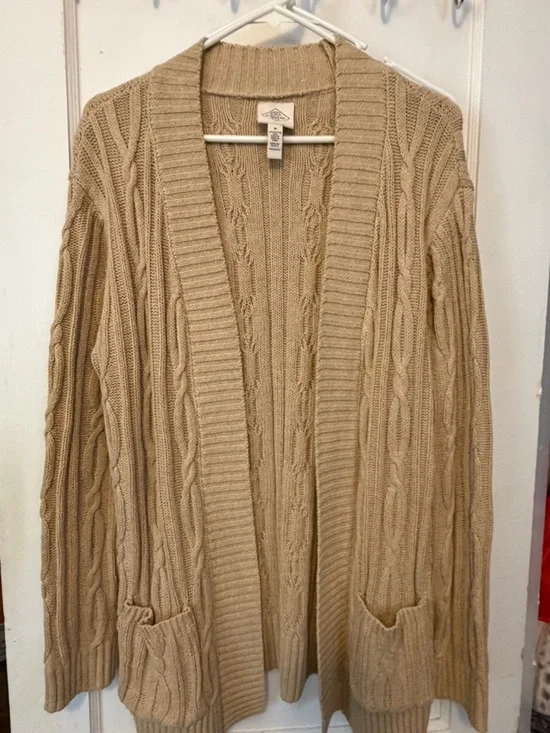 St. John's Bay Cable Knit Open-Front Cardigan - Tan - Picture 1 of 2